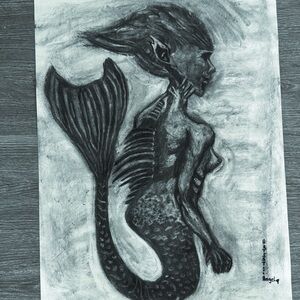 Charcoal Mermaid Art by Angel